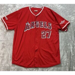 Men's Mike Trout #27 Red Kloanz LA Angels Jersey Size XL SGA MLB Baseball Button